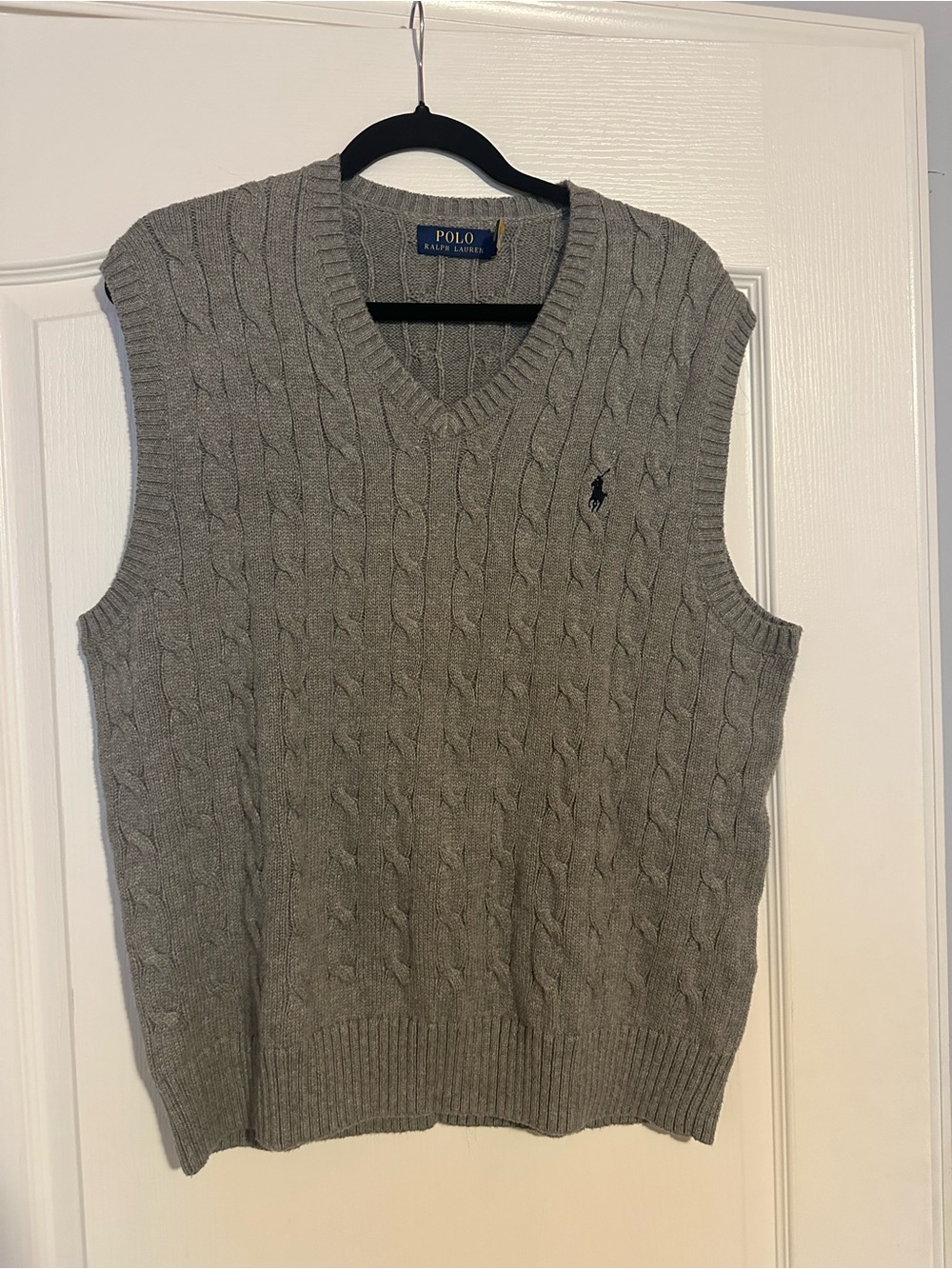 Ralph Lauren Gray Cable-Knit V-Neck Sweater Vest